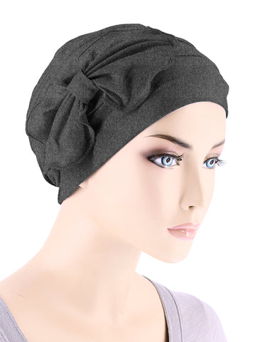 H121BB-CHARCOAL#Bamboo Pleated Bow Cap Charcoal Gray