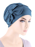 H121BB-INDIGO#Bamboo Pleated Bow Cap Indigo Blue