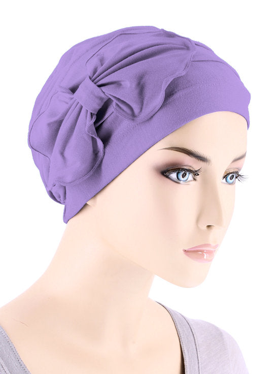 H121BB-LILAC#Bamboo Pleated Bow Cap Lilac