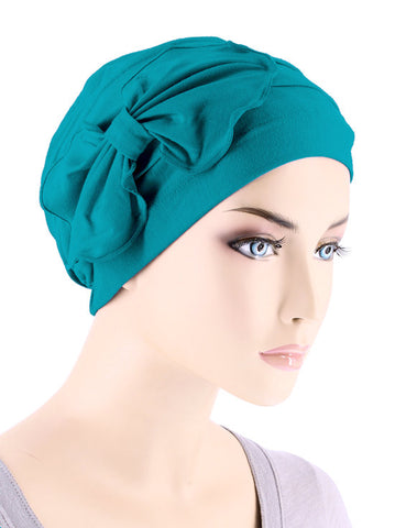 H121BB-LTTEAL#Bamboo Pleated Bow Cap Light Teal