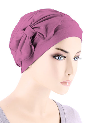 H121BB-ROSEPINK#Bamboo Pleated Bow Cap Rose Pink