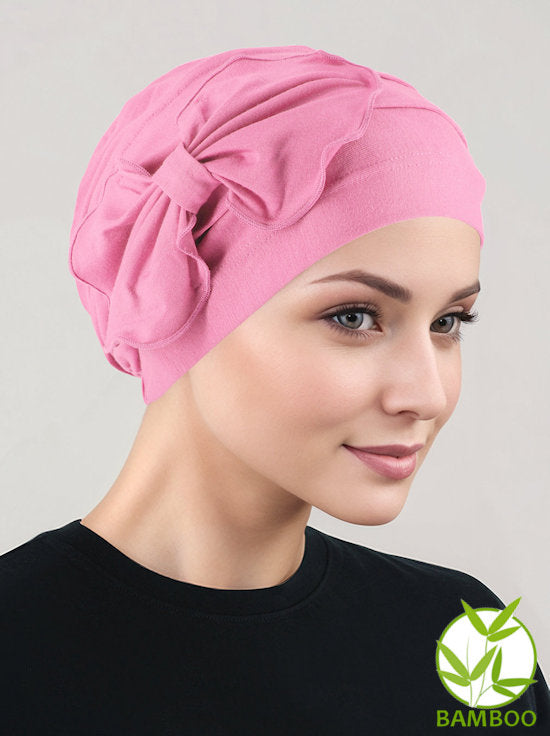 Womens Bamboo Chemo Hat Flower Bow Cancer Beanie Turban – Turban