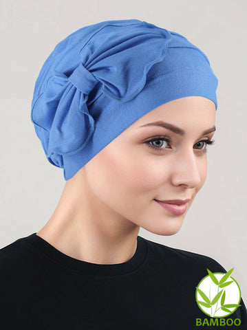 H121BB-PERIWINKLE#Bamboo Pleated Bow Cap Periwinkle Blue