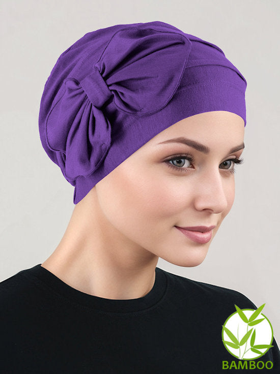 H121BB-PURPLE#Bamboo Pleated Bow Cap Purple
