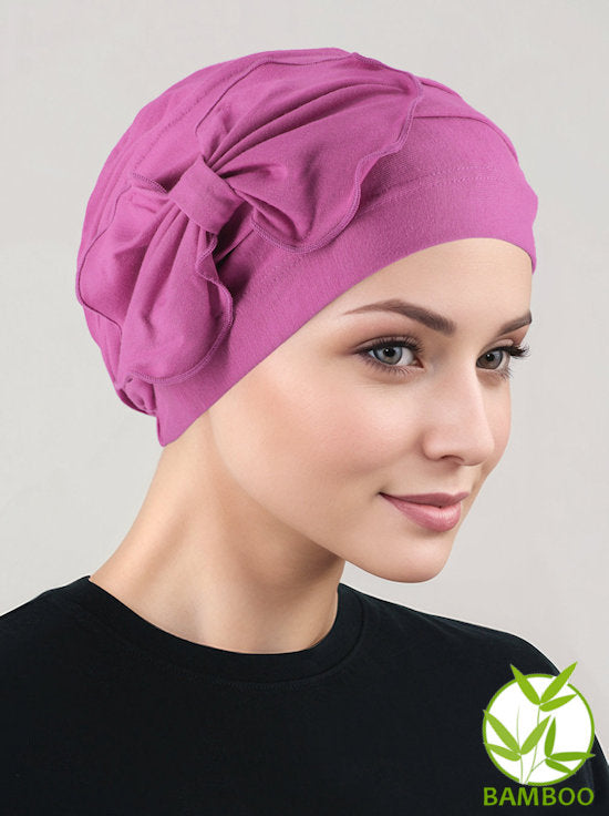 H121BB-ROSEPINK#Bamboo Pleated Bow Cap Rose Pink