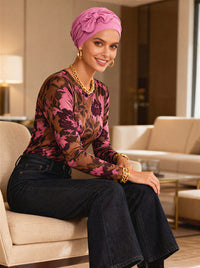 H121BB-PINK#Bamboo Pleated Bow Cap Cashmere Pink