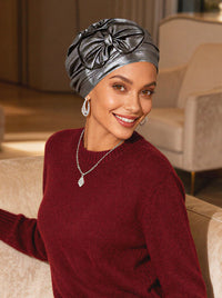 H121-BLACKSHIMMER#Pleated Bow Cap Black Shimmer