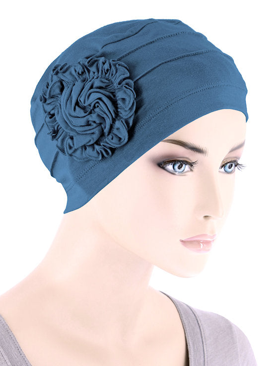 H149BB-INDIGO#Bamboo Pleated Sunflower Cap Indigo Blue