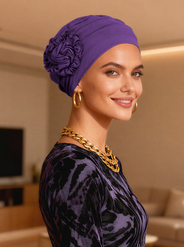 H149BB-PURPLE#Bamboo Pleated Sunflower Cap Purple
