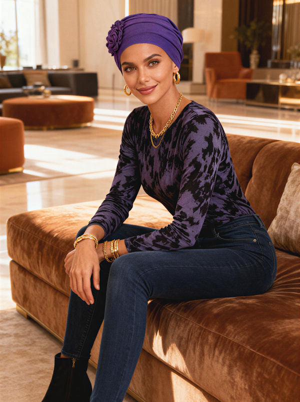 H149BB-PURPLE#Bamboo Pleated Sunflower Cap Purple