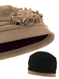 H158-BEIGE#Pleated Winter Hat Fleece Lined Beige