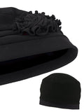 H158-BLACK#Pleated Winter Hat Fleece Lined Black