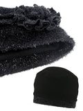 H149-BLACKDIAMOND#Pleated Winter Hat Fleece Lined Black Diamond