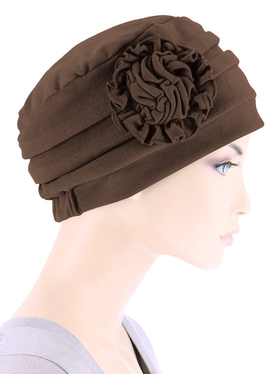 H158-BROWN#Pleated Winter Hat Fleece Lined Brown