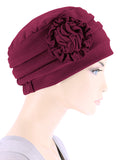 H158-BURGUNDY#Pleated Winter Hat Fleece Lined Burgundy
