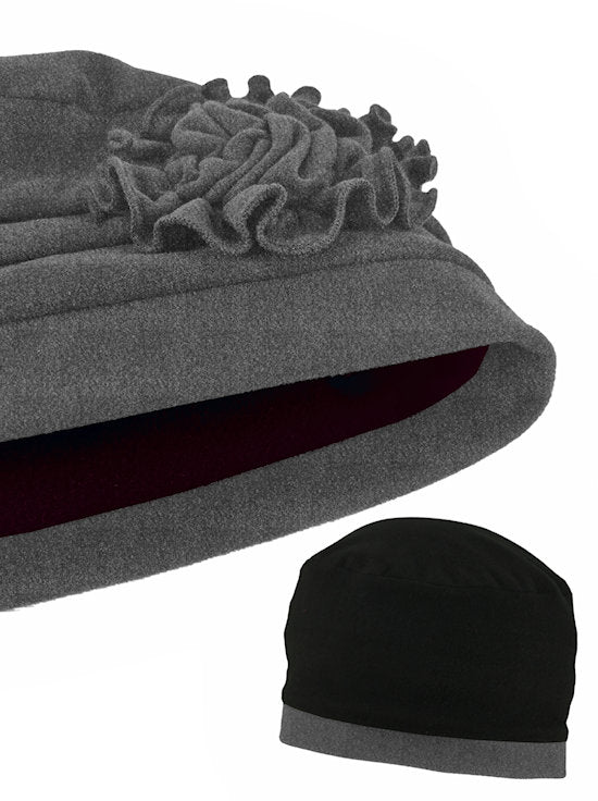 H158-GRAY#Pleated Winter Hat Fleece Lined Gray