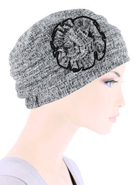 H149-GRAYTWEED#Pleated Winter Hat Fleece Lined Gray Tweed