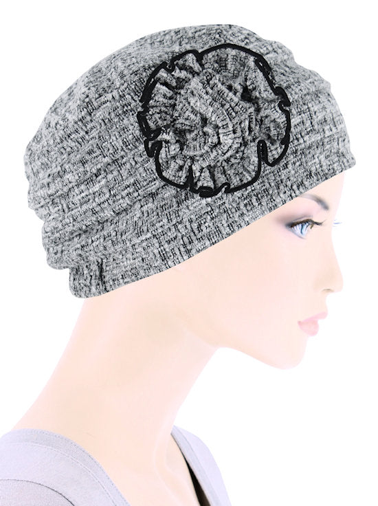H149-GRAYTWEED#Pleated Winter Hat Fleece Lined Gray Tweed