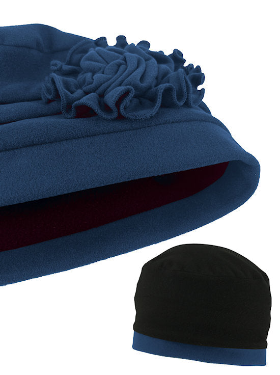 H158-NAVY#Pleated Winter Hat Fleece Lined Navy Blue