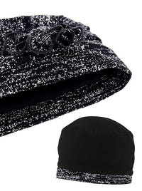 H149-SPECKLEDBLACK#Pleated Winter Hat Fleece Lined Speckled Black