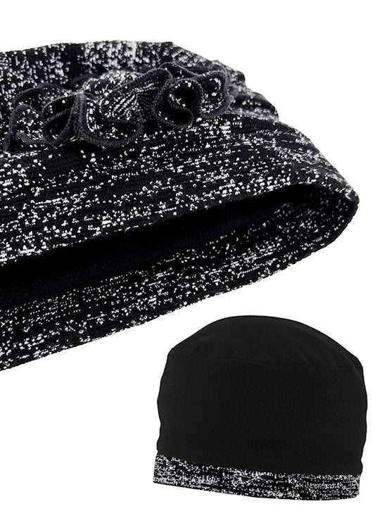 H149-SPECKLEDBLACK#Pleated Winter Hat Fleece Lined Speckled Black