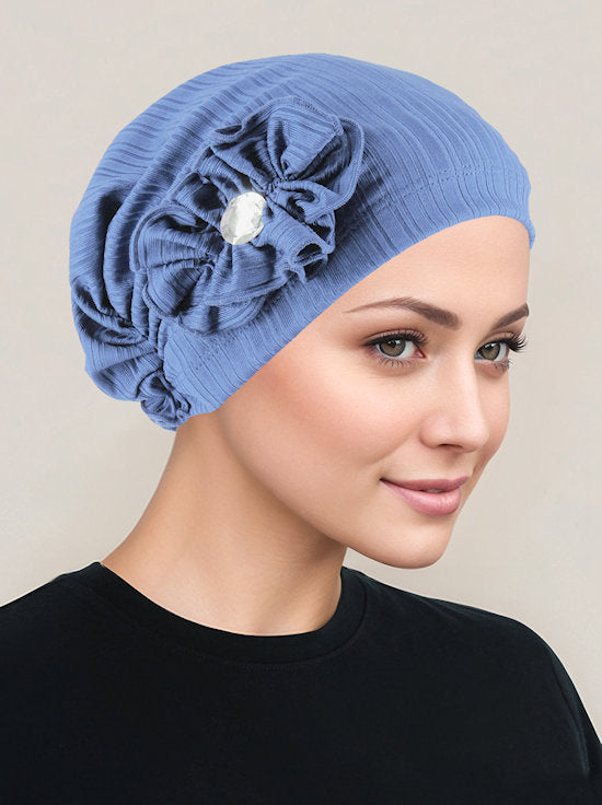 JOSIE-RIBBEDPERIWINKLE#Josie Turban Ribbed Periwinkle Blue