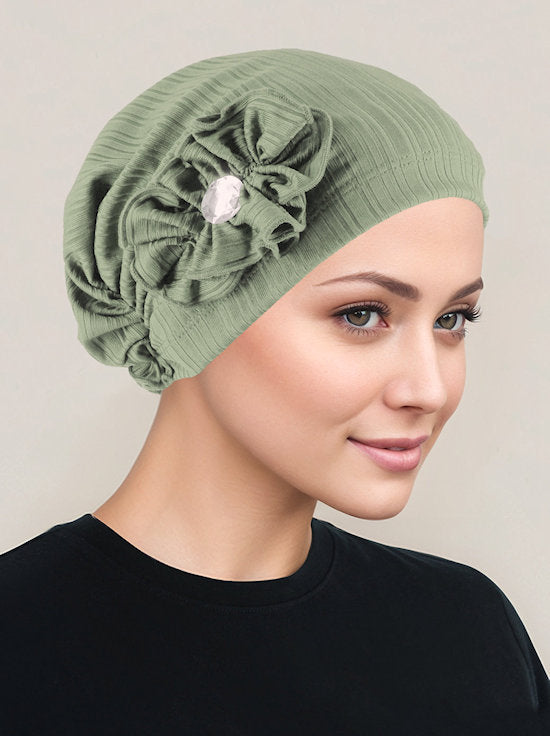 JOSIE-RIBBEDSAGEGREEN#Josie Turban Ribbed Sage Green