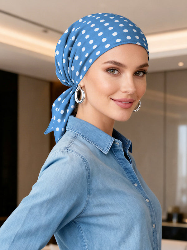 CE-BDNASCARF-918#The Shorty Scarf Carolina Blue Polka