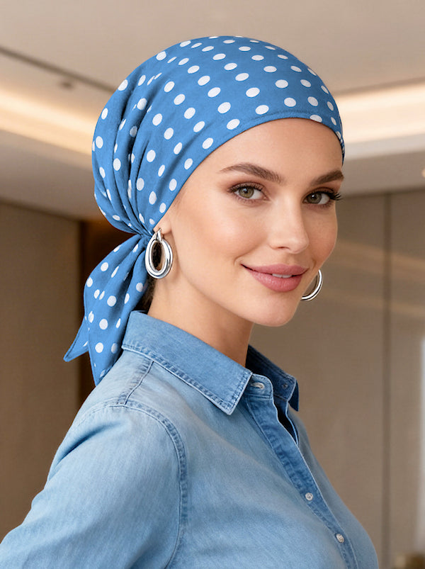 CE-BDNASCARF-918#The Shorty Scarf Carolina Blue Polka