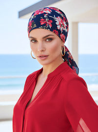 CE-BDNASCARF-916#The Shorty Scarf Navy Red Floral