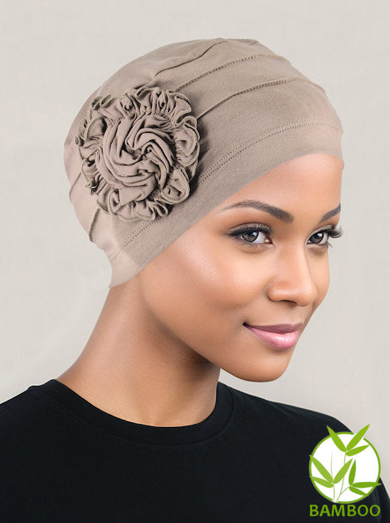 H149BB-BEIGE#Bamboo Pleated Sunflower Cap Champagne Beige