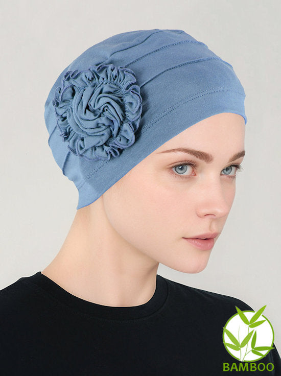 H149BB-DUSTYBLUE#Bamboo Pleated Sunflower Cap Dusty Blue