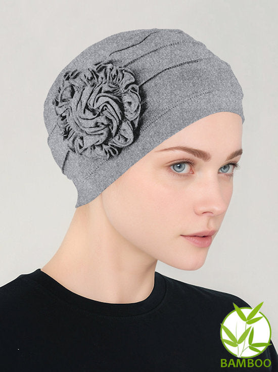 H149BB-HEATHERGRAY#Bamboo Pleated Sunflower Cap Heather Gray