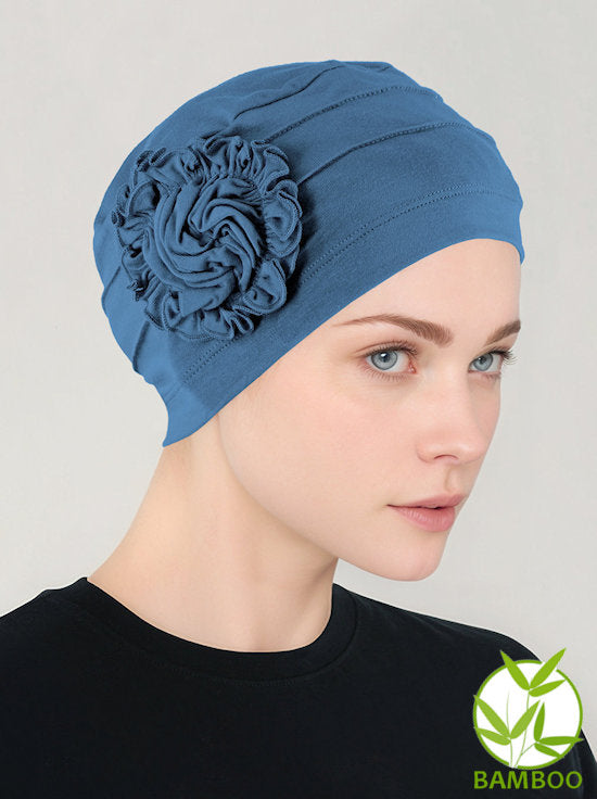 H149BB-INDIGO#Bamboo Pleated Sunflower Cap Indigo Blue