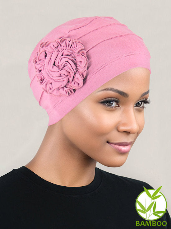 H149BB-PINK#Bamboo Pleated Sunflower Cap Cashmere Pink