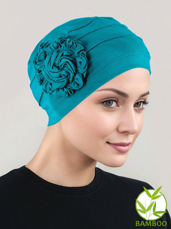 H149BB-LTTEAL#Bamboo Pleated Sunflower Cap Light Teal