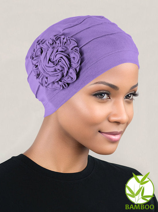 H149BB-LILAC#Bamboo Pleated Sunflower Cap Lilac
