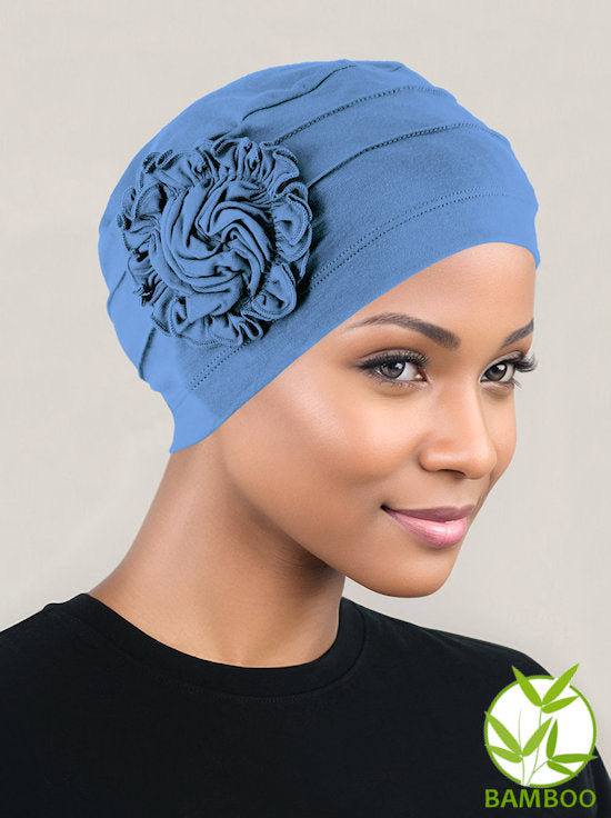 H149BB-PERIWINKLE#Bamboo Pleated Sunflower Cap Periwinkle Blue