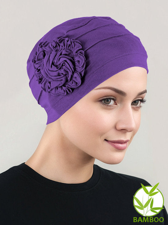 H149BB-PURPLE#Bamboo Pleated Sunflower Cap Purple