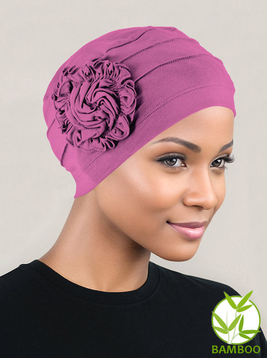 H149BB-ROSEPINK#Bamboo Pleated Sunflower Cap Rose Pink