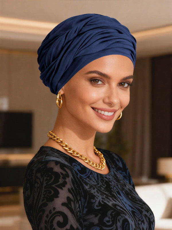 TWISTBB-NAVY#Bamboo Twisty Turban in Navy Blue