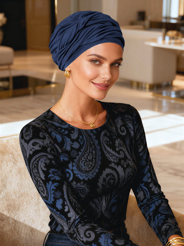 TWISTBB-NAVY#Bamboo Twisty Turban in Navy Blue