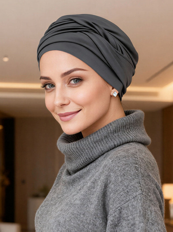 TWIST-SLATE#Twisty Turban in Buttery Soft Slate Gray