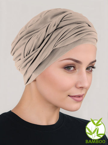 TWISTBB-BEIGE#Bamboo Twisty Turban in Beige Champagne