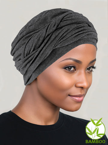 TWISTBB-CHARCOAL#Bamboo Twisty Turban in Charcoal Gray