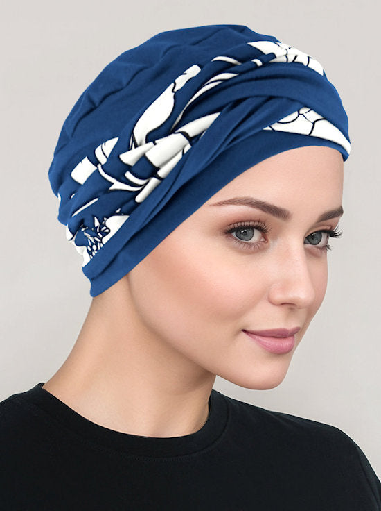 TWIST2-301#Twisty Turban in Buttery Soft Navy Cream Floral