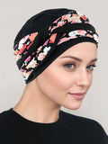 TWIST2-302#Twisty Turban in Buttery Soft Black Pink Mod Floral