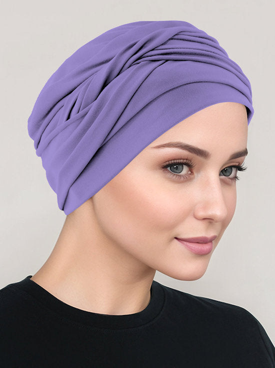 TWIST-LILACS#Twisty Turban in Buttery Soft Lilac Closeout