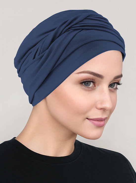 TWIST-NAVY#Twisty Turban in Buttery Soft Navy Blue