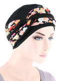 TWIST2-302#Twisty Turban in Buttery Soft Black Pink Mod Floral